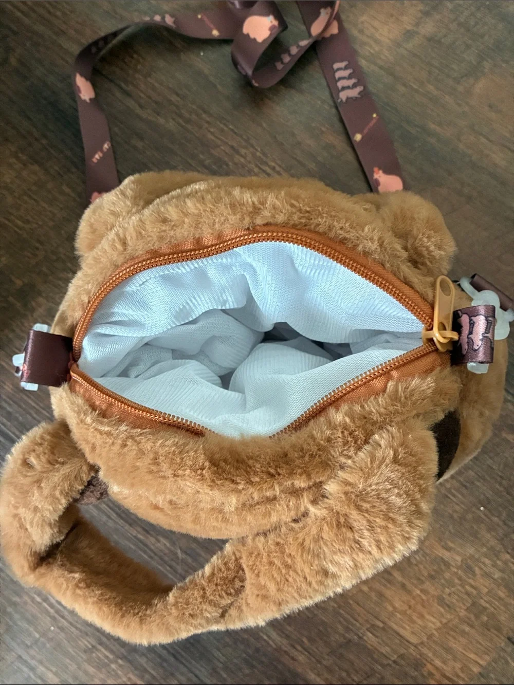 Popmart The Monsters Keychain and a unbranded capybara plush crossbody with pen